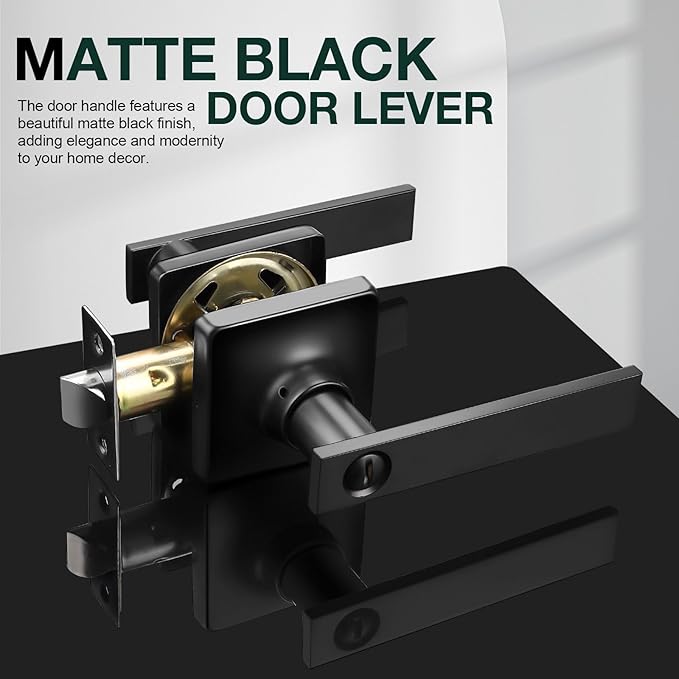 GOBEKOR 6 Pack Matte Black Privacy Door Handles Interior Door Levers for Bedroom Bathroom Black Privacy Levers Square Lever Door Handles