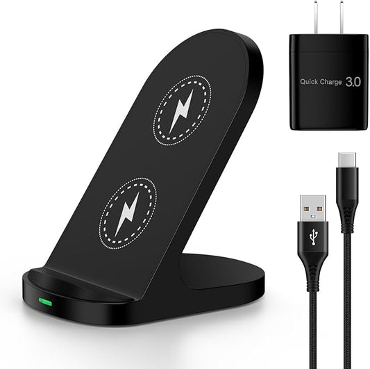 Samsung Wireless Phone Charger Stand for Android Samsung Galaxy S25 Ultra S25 FE S24 Plus Z Flip7 S23,Wireless Charging Station for Google Pixel 10/10 Pro XL/Fold/9a/9Pro/8/7,iPhone 17 16 with Adapter