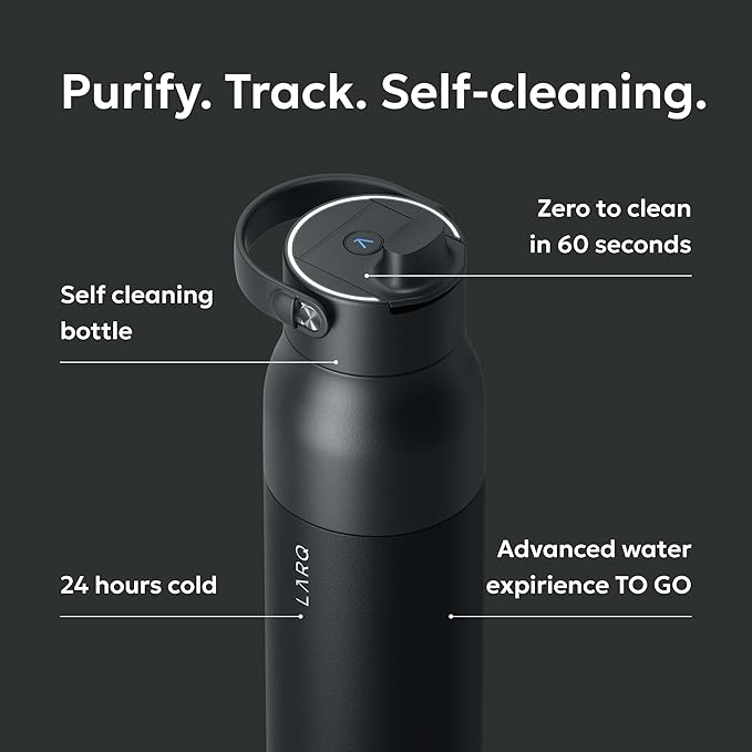 LARQ Bottle PureVis 2 - UV Water Purifier with Self-Cleaning, App Hydration Tracking, Filter Straw, Detachable Handle, Double-Wall Insulated