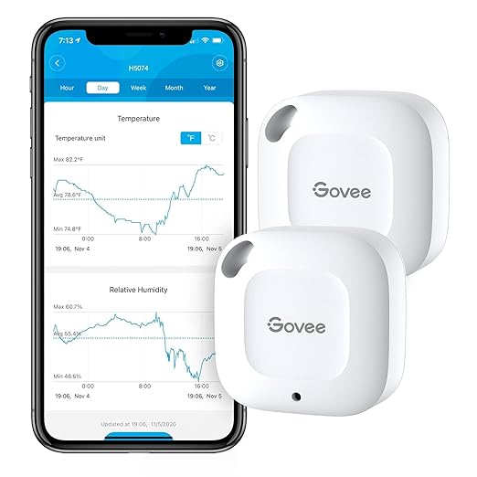 Govee Bluetooth Hygrometer Thermometer, Wireless Thermometer, Mini Humidity Sensor with Notification Alert, Data Storage and Export, 262 Feet Connecting Range, 2 Pack