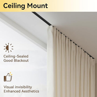 Curtain Track, Ceiling Curtain Track for Room Divider, Ceiling Mount Rail Set with Roller Hooks, Black, 18ft - 24ft