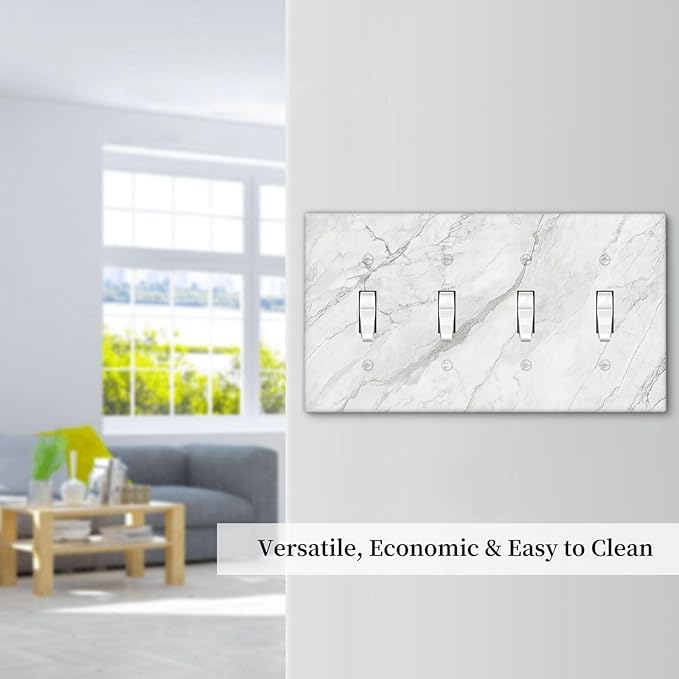 Light Switch Covers Marble Granite White And Grey Quad Toggle 4 Gang Wall Plate Electrical Faceplate Decorative Switch Plates for Home Bedroom Decor