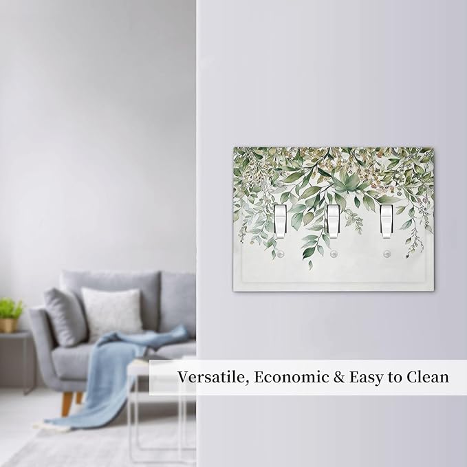 Decorative Switch Plates Sage Green Eucalyptus Watercolor Plant Leaves 3 Gang Wall Plate Triple Toggle Light Switch Cover Faceplate Electrical Wall Panels for Bedroom Bathroom Decor