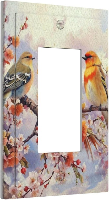 Birds Sitting on Flowers Tree Branch Single Decora Outlet Wall Plate 1 Gang Rocker Decorative Switch plate Faceplate GFCI Light Switch Covers for Farmhouse Living Decor