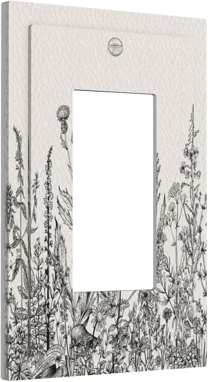 Personalized Wall Plate Decorative Light Switch Cover Black and Beige Garden Plants Flowers Single Rocker Switchplate 1 Gang Outlet Covers Decora Light Switch Plate for Home Decor