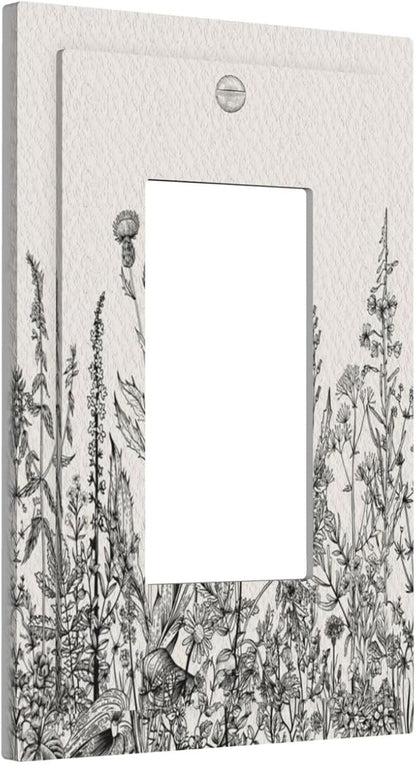 Personalized Wall Plate Decorative Light Switch Cover Black and Beige Garden Plants Flowers Single Rocker Switchplate 1 Gang Outlet Covers Decora Light Switch Plate for Home Decor