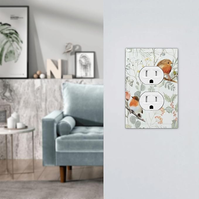 Outlet Covers Red Floral Berries Colorful Bird Plant 1 Gang Duplex Light Switch Cover Decorative Switch Plates Electrical Receptacle Faceplate Wall Plate For Bed Room Living Room Decor