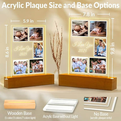Custom Picture Frame with Photo, Customized Picture Frames with Night Light, Personalized Photo Frames, Personalized Valentines Day Gifts for Women Men Her Him Kid Baby Family Friend