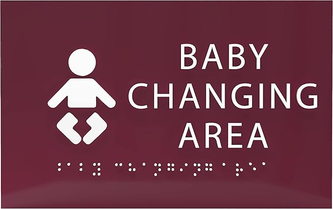 6" X4" Baby Changing Area Sign | Tactile Graphics Grade 2 Braille Text Baby Care Sign| ADA Compliant Wall Mount Plastic Restroom Sign for Hospital, Offices, Clinics and Apartments