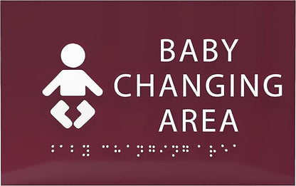 6" X4" Baby Changing Area Sign | Tactile Graphics Grade 2 Braille Text Baby Care Sign| ADA Compliant Wall Mount Plastic Restroom Sign for Hospital, Offices, Clinics and Apartments