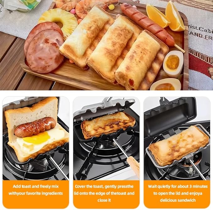 Hot Dog Toaster, Bun And Hotdog Toaster, Pie Maker Double Sided Baking Pan, Pie Iron, Mountain Pie Maker Cast Iron Sandwich Maker, Flip Grill Pan For Breakfast Pancakes, Toast, Omelets