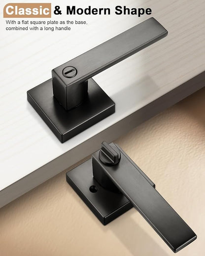 Probrico Interior Privacy Grey Door Lever Handles with Lock, Gunmetal Black 10 Pack Bedroom & Bathroom Lockset