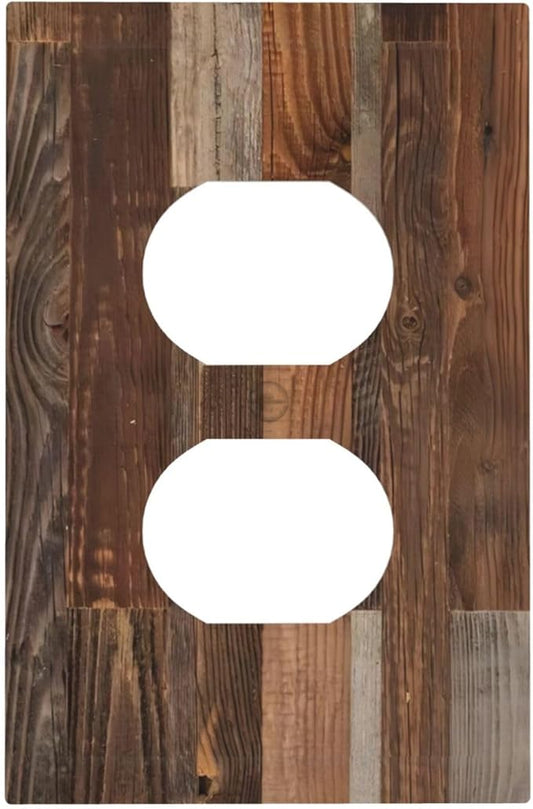 Vintage Brown Wooden Boards Print Wood Grain Outlet Covers 1 Gang Duplex Light Switch Cover Decorative Switch Plates Electrical Receptacle Faceplate Wall Plate for Farmhouse Home Decor