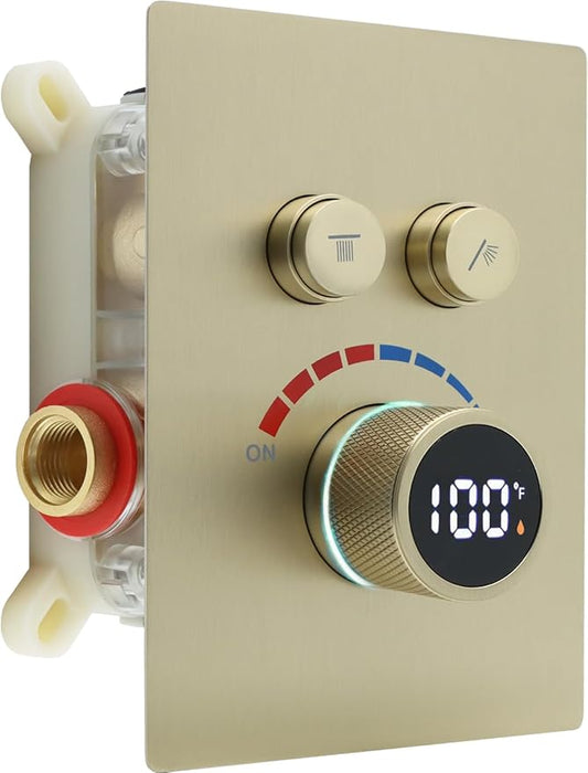 Digital Display Shower Valve Shower Valve 2 Way Shower Diverter Valve Shower Mixing Valve Can Use All the Time Brushed Gold