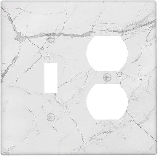 Wallplates White Grey Abstract Modern Marble 1 Toggle 1 Duplex Switch Plate Electrical GFCI Faceplate Decorative Light Switch Covers for Bathroom Kitchen Decor