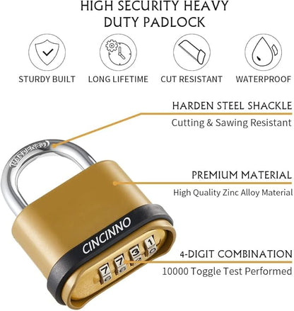 4 Digit Combination Lock, Outdoor Combination Padlock with Hardened Steel Shackle,Locks with Code for Sheds, Fence, Storage Unit and Gate