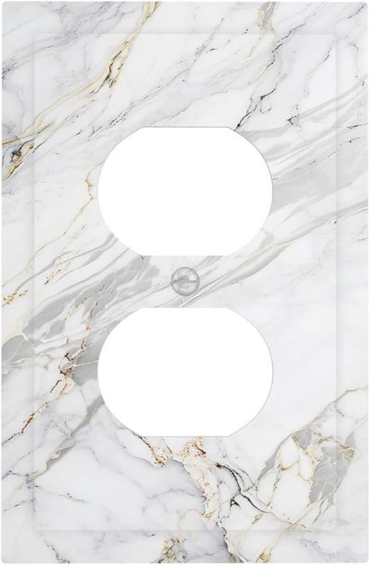 Outlet Covers Gray Gold Marble Abstract Modern Luxury 1 Gang Duplex Light Switch Cover Plate Decorative Switch Plate Covers Electrical Socket Cover for Bedroom Home Decor