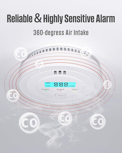 3 Pack Carbon Monoxide Detectors,PG-C06 Portable Carbon Monoxide Detector,LCD Display Smoke Alarm,Carbon Monoxide Detectors Portable for Home,Restaurant,Hotel,Office (White)
