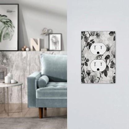 Outlet Covers Black Breezy Watercolor Garden Floral 1 Gang Duplex Wall Plate Decorative Switch Plates Electrical Receptacle Faceplate Light Switch Cover for Bedroom Home Decor