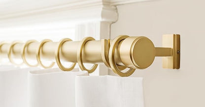 BlastHome® Non-Adjustable Luxury Curtain Rods for Windows, 1 ¼” Rod Set, 3 foot Fixed Length, Brushed Gold