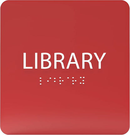 6" X6" Library Sign - ADA Compliant Tactile Graphics Grade 2 Braille Text Acrylic Wall Sign - Quiet zone, Information Convey, Group Study Room Door Signs for Office, School, Home