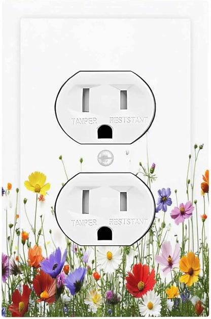 Outlet Covers Colorful Wildflowers Plant Floral Daisy 1 Gang Duplex Light Switch Cover Decorative Switch Plates Electrical Receptacle Faceplate Wall Plate For Bed Room Living Room Decor