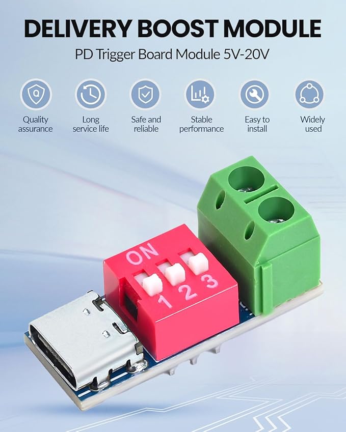 2PCS USB-C PD/QC Fast Charge Trigger Module & Decoy Board - Dual-Port Voltage selector (5V/9V/12V/20V Output) Charger Power Delivery Boost Module