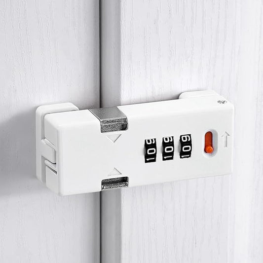 Cabinet Lock，Barn Door Latches,3-Digit Combination Security Locks,Combination Security Lock,for Office File Cabinet,Drawers,Locker,Small Door,Cupboard (1, White_180 Degree)