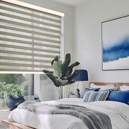 ShadesU Cordless Zebra Blinds for Windows, 33" W x 72" H, Brown, Dual Layer Free-Stop Zebra Shades, Light Control for Day and Night, Sheer Blinds for Indoor Windows, Bedroom, Kitchen