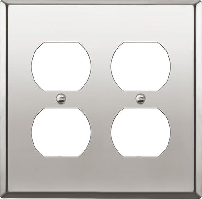 ENERLITES Double Duplex Receptacle Metal Wall Plate, Stainless Steel Outlet Cover, Corrosion Resistant, Size 2-Gang 4.50" x 4.57", Stainless Steel 201, 7722-PC, Polished Chrome, Silver