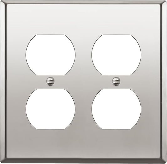 ENERLITES Double Duplex Receptacle Metal Wall Plate, Stainless Steel Outlet Cover, Corrosion Resistant, Size 2-Gang 4.50" x 4.57", Stainless Steel 201, 7722-PC, Polished Chrome, Silver