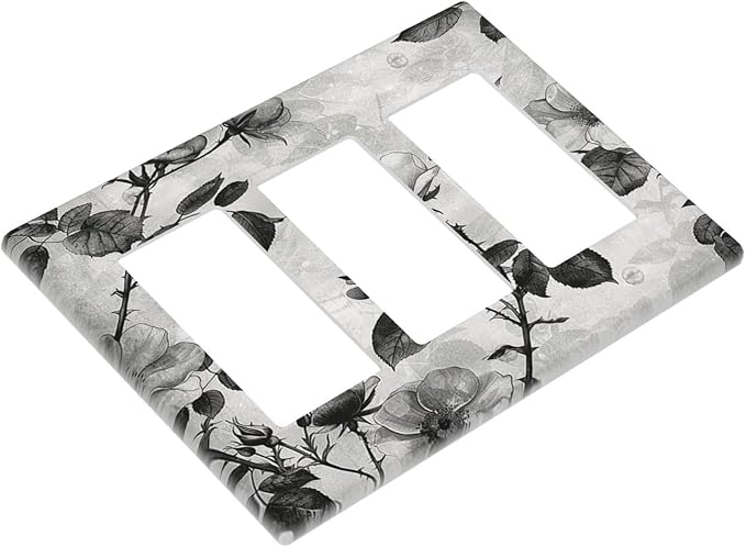 Light Switch Covers Black Breezy Watercolor Garden Floral 3 Gang Rocker Electrical GFCI Decorative Triple Outlet Wall Plate Cover Switchplate for Bedroom Home Decor