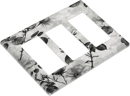 Light Switch Covers Black Breezy Watercolor Garden Floral 3 Gang Rocker Electrical GFCI Decorative Triple Outlet Wall Plate Cover Switchplate for Bedroom Home Decor