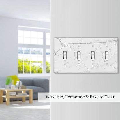 Light Switch Covers White Grey Abstract Modern Marble Quad Toggle Electrical Faceplate 4 Gang Wall Plate Decorative Switch Plates for Bathroom Kitchen Decor