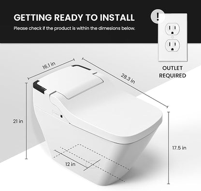 VOVO STYLEMENT TCB-090S Smart Bidet Toilet for bathrooms, Elongated One Piece Toilet, 1.12 GPF, Auto Dual Flush, ADA Chair Height, Heated Seat, Made in Korea