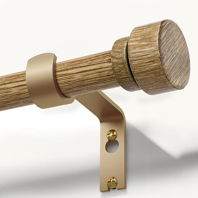 Weathered Wood Grain Curtain Rods for Windows 66 to 120 Inches 1" Diameter Boho Decorative Heavy Duty Window Curtain Rod Adjustable with Solid Finials for Living Room Bedroom Kitchen Farmhouse Outdoor