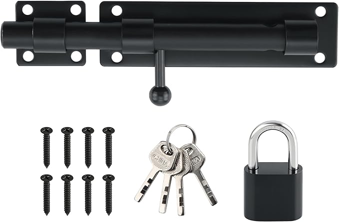 Alise 8inch Barrel Bolt Latch, Slide Bolt Latch, Heavy Duty Solid SUS304 Stainless Steel Slide Lock for Wooden Fence,Barn Door,Interior or Outdoor Door.Matte Black