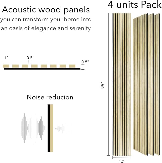 Wood Panels for Wall - Oak Acoustic Wall Panels - 4PK Wall Wood Panels - 94.49” x 12 - Soundproof Wall Panels for Decor - Acoustic Slat Wood Wall Panels for Interior Decoration of Walls (Oak) (Oak)