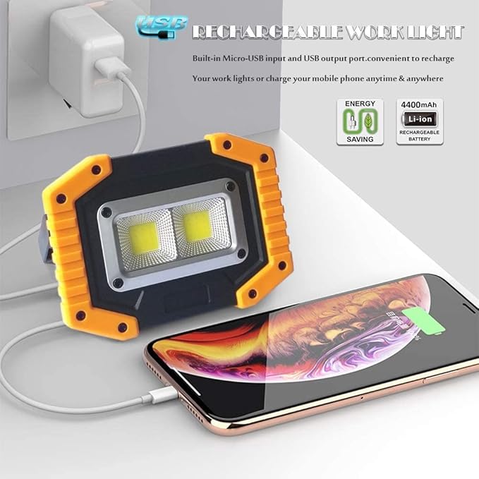 OTYTY LED Work Light 2-Pack, 30W 1500LM Portable Rechargeable Flood Lights with Magnetic Base, 4200mAh Battery for Outdoor, Camping, Hiking, Emergency, Car Repairing, Job Site Lighting (W840 Yellow)