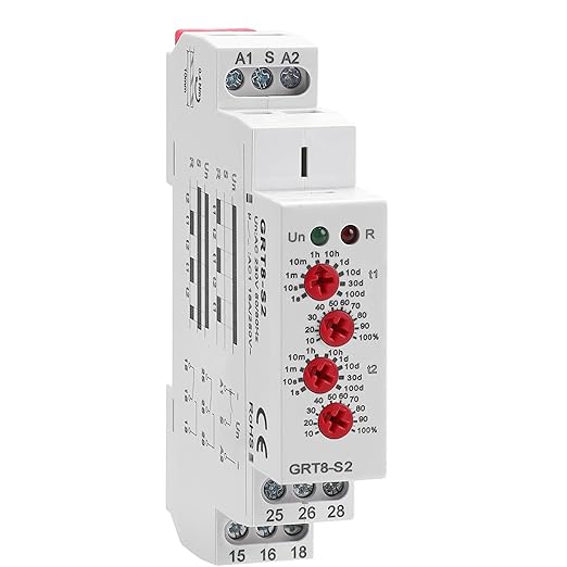 Asymmetric Cycle Timer Relay 2SPDT AC 230V 16A Long or Short Period Repeat Cycle Tntermittent Timer Electronic Relay in Din Rail (GRT8-S2 AC 230V)