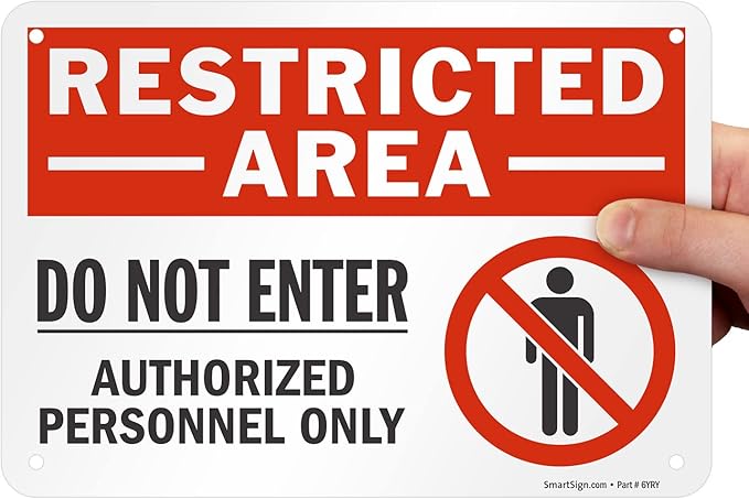 SmartSign 7 x 10 inch “Restricted Area - Do Not Enter, Authorized Personnel Only” Sign with Symbol, Digitally Printed, 55 mil HDPE Plastic, Red, White and Black, Made in USA