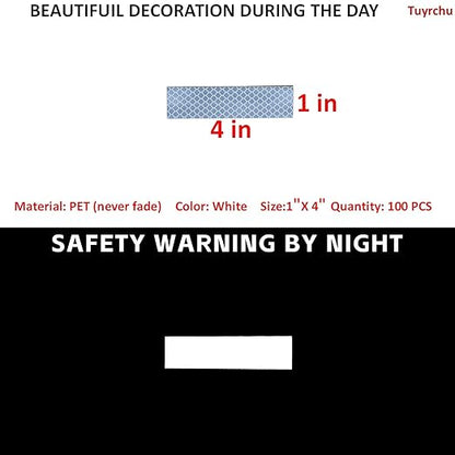 Non Fading White Reflective Stickers 1 inch X 4 inch, Outdoor Waterproof High Visibility Warning Safety Adhesive Reflector Tape (100 Pcs)