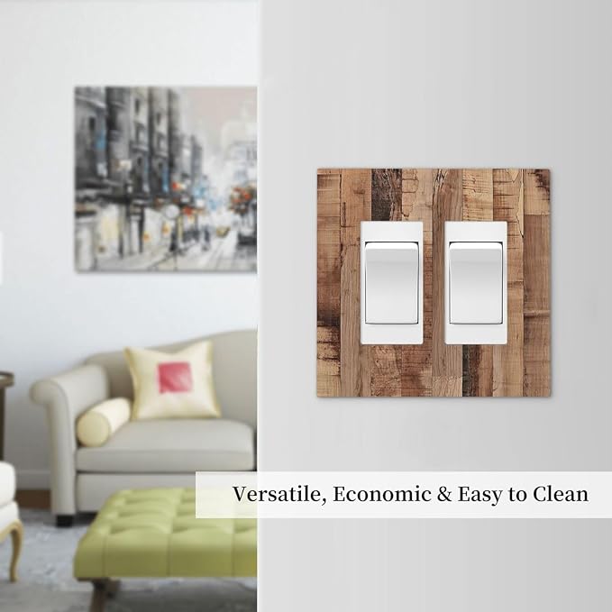 Decorative Outlet Covers Rustic Brown Wood Grain 2 Gang Double GFCI Rocker Electrical Wall Panels Light Switch Cover Plate for Farmhouse Kitchen Decor