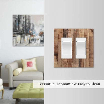 Decorative Outlet Covers Rustic Brown Wood Grain 2 Gang Double GFCI Rocker Electrical Wall Panels Light Switch Cover Plate for Farmhouse Kitchen Decor