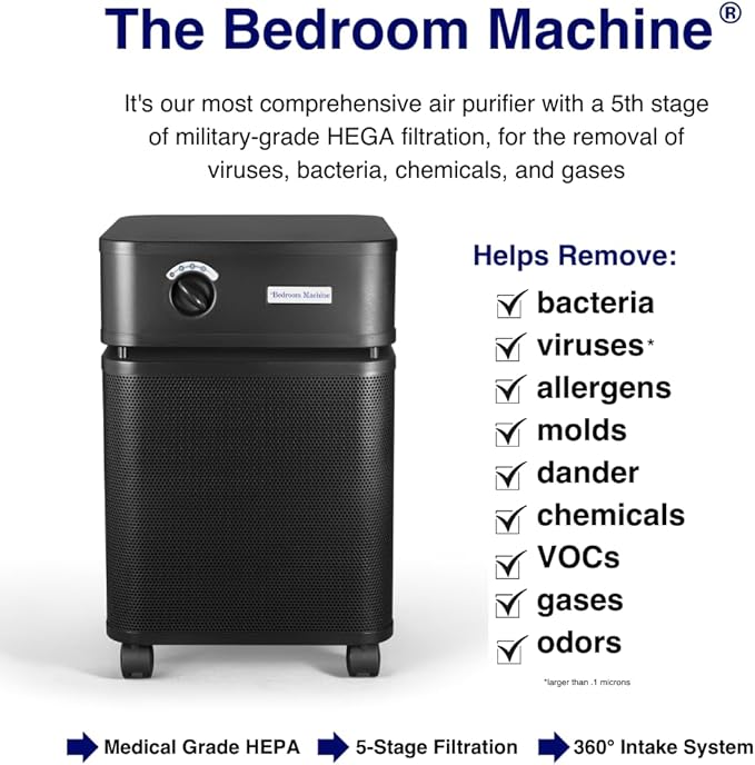 Austin Air Bedroom Machine Black - Advanced 5 -Stage Filtration Air Purifiers For Home with Activated Carbon & Zeolite - Ideal as Air Purifiers for Bedroom, Model B402
