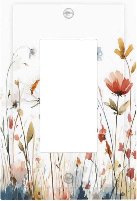 Watercolor Wildflower Colorful Floral Plant Decorative Outlet Covers 1 Gang Single Rocker Light Switch Cover Plate Wall Plates GFCI Faceplate for Bed Room Living Room Decor