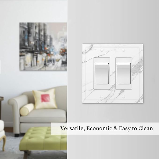 Decorative Outlet Covers Modern White Gray Marble 2 Gang Double GFCI Rocker Electrical Wall Panels Light Switch Cover Plate for living Room Bathroom Decor