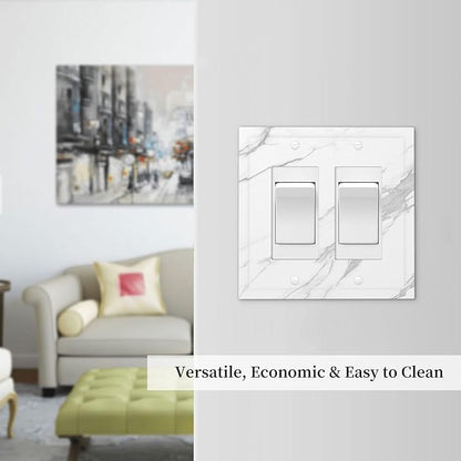 Decorative Outlet Covers Modern White Gray Marble 2 Gang Double GFCI Rocker Electrical Wall Panels Light Switch Cover Plate for living Room Bathroom Decor