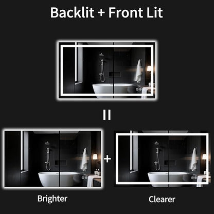 LED Bathroom Mirrors 40"x48" Bathroom Mirror with Lights for Wall, Backlit + Front Lit, 3 Colors, Anti-Fog, Dimmable Brightness for Vanity,Bathroom, Entryway, Living Room