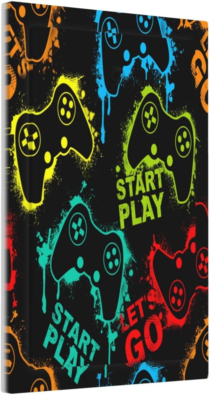 Decorative Light Switch Plate Covers Gamepad Theme Graffiti 1 Gang No Device Single Blank Outlet Covers Wall Plate Light Switch Cover Plate for Game Room Bedroom Home Decor